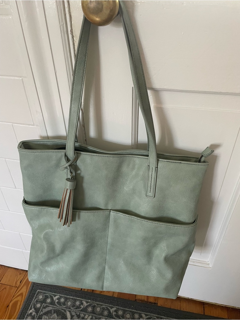 Sonoma Sage Green Tote Bag with zipper and Tassel NWOT